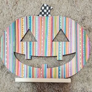 One-of-a-kind Colorful Double Sided Hand-Painted Wood Pumpkin